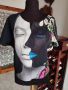 Дамска черна блуза щампа с прозрачен гръб, снимка 1 - Тениски - 45623788