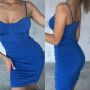Синя  рокля с презрамки, снимка 1 - Рокли - 45827351