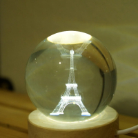 LED Светеща кристална топка/лампа, 3D сензорна - Кулата Айфел, снимка 3 - Настолни лампи - 45036153