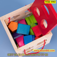 Детски дървен куб с отвори и геометрични фигури - КОД 3582, снимка 7 - Образователни игри - 45053295