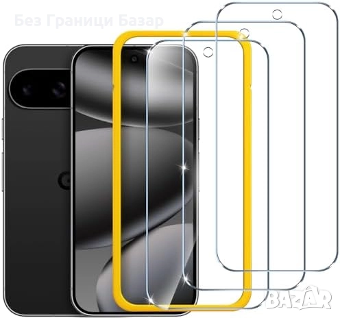 Нови 3 броя Стъклен протектор за телефон Google Pixel 9/10 Pro + Рамка за монтаж Защита, снимка 1