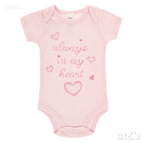 Бебешко памучно боди с къс ръкав, розови сърца на точки Always in my Heart S_1233526, снимка 1