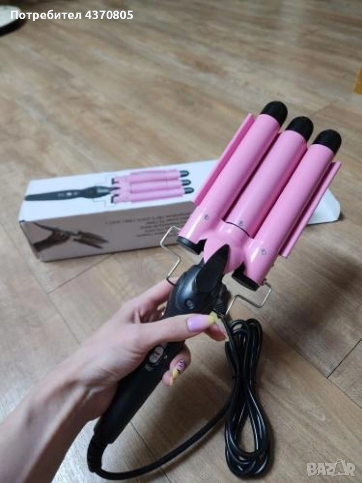 Тройна ретро преса за къдрене на косата. Цвета е според наличноста на слада. Розова или златиста, снимка 1