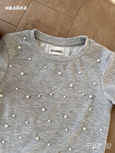 Сива тениска блуза с перли шантел Chanel , снимка 1