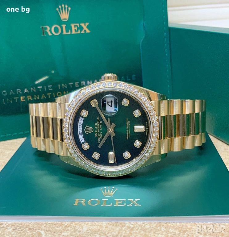 Rolex Day Date President Gold Green Diamond Bezel, снимка 1