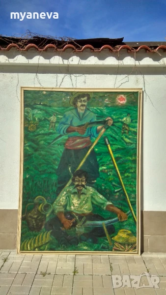 Стара картина от СОЦА ,''Косачи " на Ангел Рангелов с маслени бои върху платно. , снимка 1