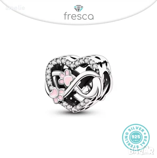 Талисман Fresca по модел тип Pandora Пандора с печат S925 My Pet's Paws Love Charm, снимка 1