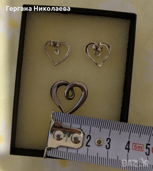 Комплект сребърни обеци и висулка сърце, снимка 1