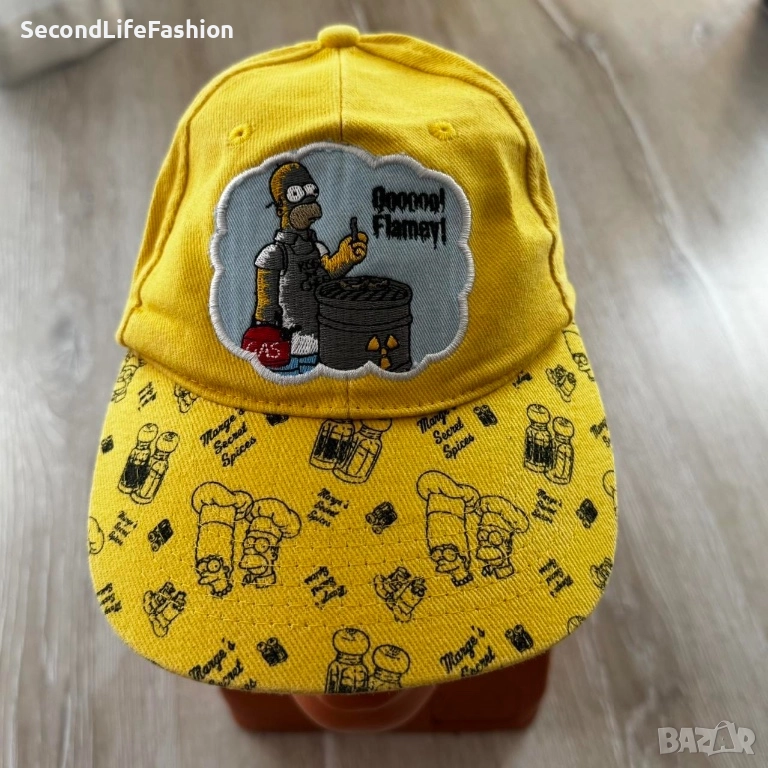 Винтидж шапка с бейзболна шапка „Семейство Симпсън“ от 2007 г., памучна, един размер, жълта, снимка 1