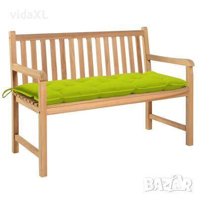 vidaXL Градинска пейка с яркозелено шалте, 120 см, тик масив（SKU:3062702, снимка 1