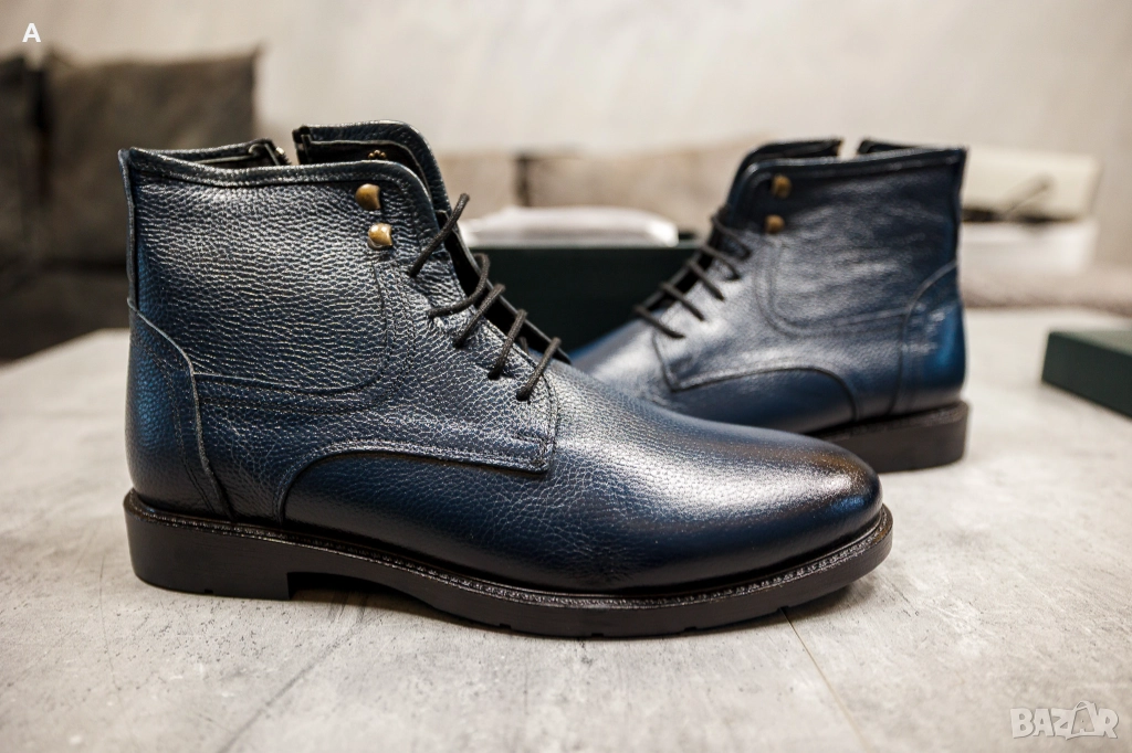 Мъжки кожени боти от естествена кожа - 44 номер (тъмно сини) Ducavelli, снимка 1