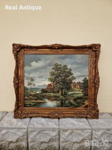 Страхотна антикварна авторска холандска картина масло върху платно , снимка 1