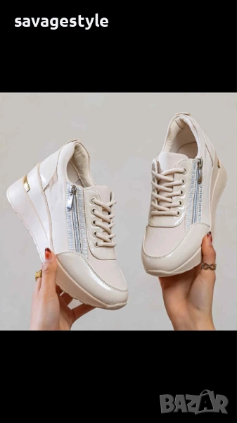 Дамски маратонки на платформа бежево , снимка 1