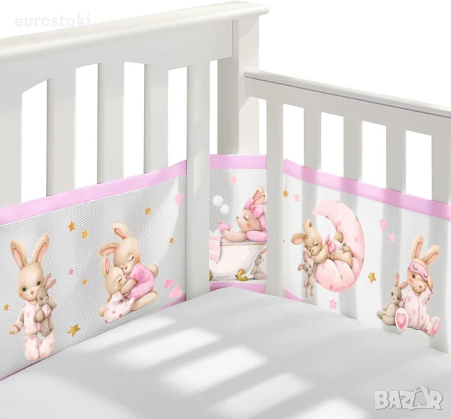 Sunny smile Обиколник за бебешко креватче, комплект от 2 броя, дишаща, защита от сблъсък. 160 + 340 , снимка 1