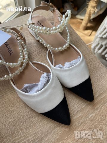 Обувки с перли бежови пантофки бели , снимка 6 - Дамски ежедневни обувки - 45508447