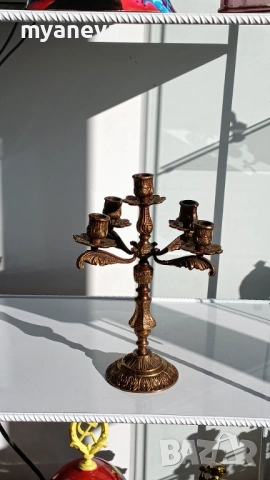 Бронзов, тежък, масивен, френски свещник с 5 гнезда . , снимка 7 - Антикварни и старинни предмети - 53816088