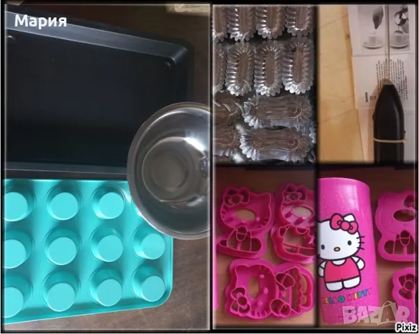 Форма за мъфини, тава и резци Hello Kitty за печива, купа, кошнички