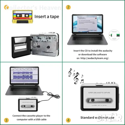 Уокмен Portable Tape To PC Super USB Cassette-To-MP3 Player , снимка 10 - Аудиосистеми - 48428986