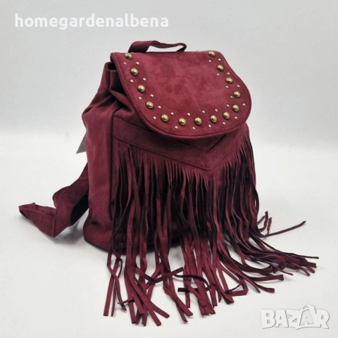 Велурена Дамска Раница с Ресни и Нитове | Бохо Стил, снимка 15 - Чанти - 54208697
