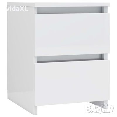 vidaXL Нощно шкафче, бял силен гланц, 30x30x40 см, ПДЧ（SKU:800525, снимка 1