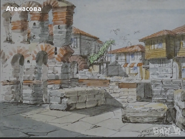 ЦВЕТКО ДИМИТРОВ картина "Несебър" акварел 1995 г #3, снимка 4 - Картини - 53893027