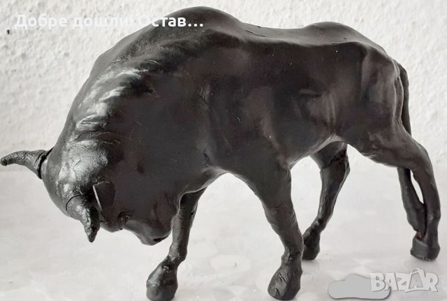 Антика кожа Бик телец фигура статуетка стара голяма черна пластика, рога, животно, Варна, снимка 1 - Статуетки - 45381724