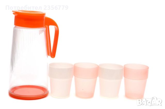 Комплект от 4 чаши с кана Комплектът е подходящ за пикник, снимка 1 - Чаши - 46227161