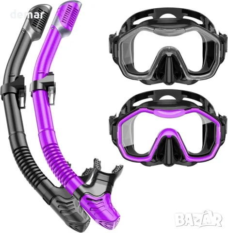 Lealinga Комплект маска и шнорхел за възрастни, 2 броя, черно и лилаво