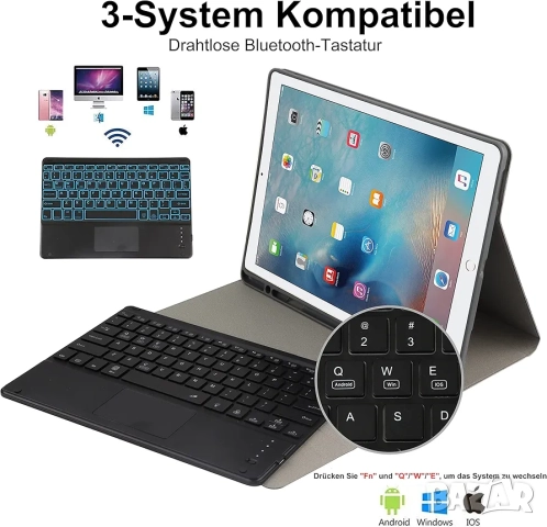 Калъф с Bluetooth Клавиатура и Тъчпад за iPad Pro 12.9 2015/ 2017, RGB Подсветка, снимка 2 - Таблети - 52573512