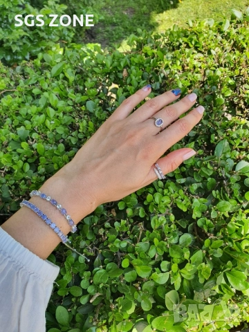 СРЕБЪРНА ГРИВНА С ТАНЗАНИТ ОТ ТАИЛАНД, снимка 3 - Гривни - 52402514