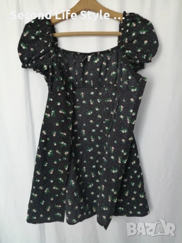 H&M дамска къса рокля с буфан ръкави, копчета отпред и принт цветя и точки р-р S (EU 36), снимка 11 - Рокли - 54157985