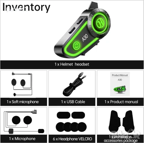 Говорител за Мотоциклетна Каска A30, Bluetooth, IPX67, гласов асистент, Type-C, 1200mAh батерия, снимка 3 - Аксесоари и консумативи - 48841427