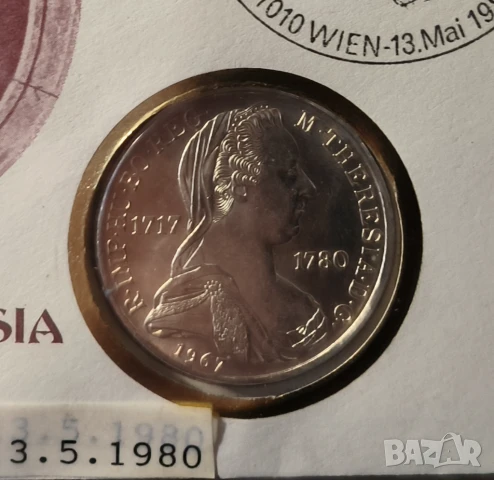 Австрия 25 шилинга 1967 г. Мария Терезия нумисбриф 1980 г., снимка 3 - Нумизматика и бонистика - 51258682