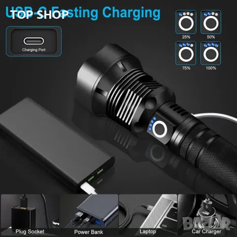 Акумулаторно фенерче, ярко фенерче XHP90.2 и 500000 лумена, IPX7, 5 режима, снимка 5 - Други стоки за дома - 49819794