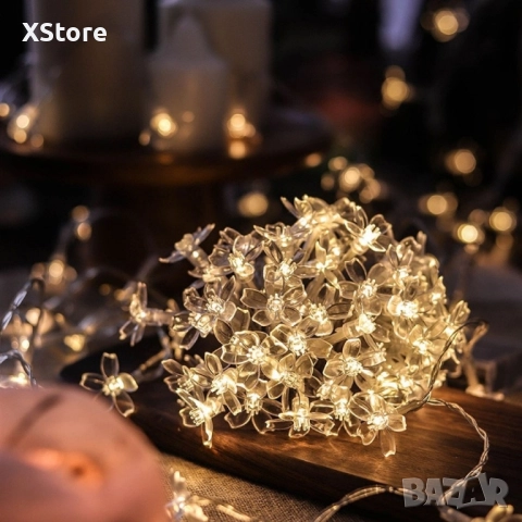 Многоцветни коледни LED лампички с цветя с щепсел - Многоцветни, дължина - 5м, 28бр лампички., снимка 6 - Декорация за дома - 52441875