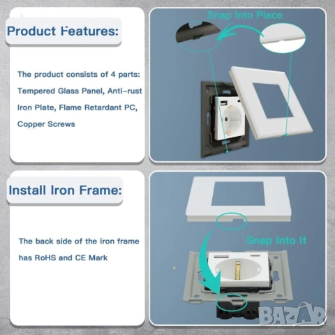 4624 Двоен стенен контакт с бързо зареждане: USB-C и USB-A за телефон и таблет, снимка 2 - Други стоки за дома - 53822668