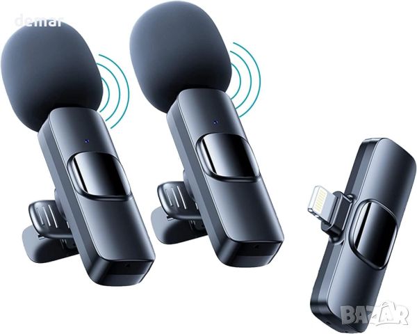 Безжичен микрофон Lavalier за iPhone/iPad с щипка, шумопотискане/заглушаване