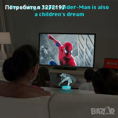 Холограмна 3D LED лампа Spider Man-дистанционно управление 16 цвята+други режими на управление, снимка 4 - Настолни лампи - 50487572