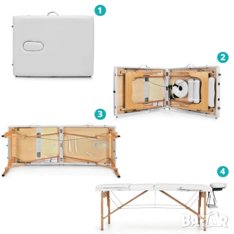 Трисекторна сгъваема кушетка / Дървена масажна кушетка, снимка 5 - Кушетки - 53274331