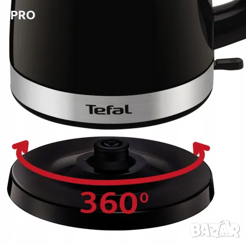 Електрическа кана Tefal KO150F30, 2400W, 1.5 литра, 360 градуса, ON/OFF, Безкабелна, Черен/Инокс, снимка 2 - Кани - 49244984