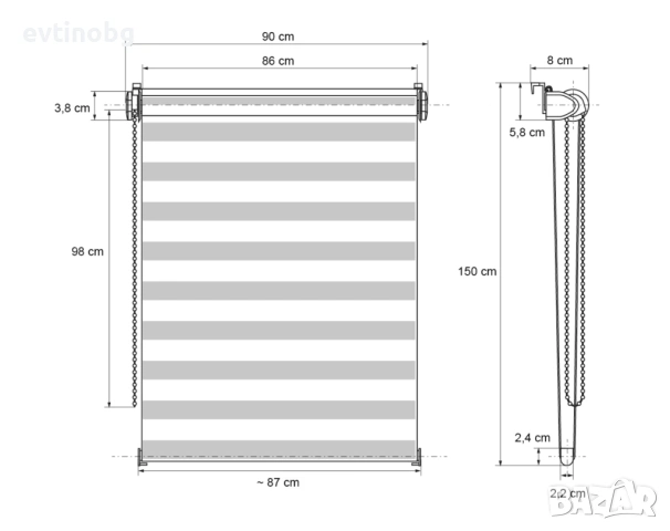 Щори ECD  Ролетни, Текстилни, Двойни, Без пробиване, Включен монтажен материал, Бял,Сив ,Бежов, снимка 4 - Щори - 53896790