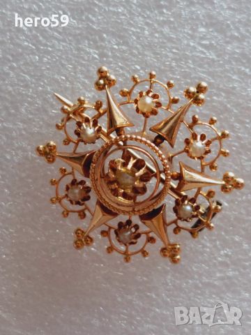 Антикварна златна брошка с перли,злато585., снимка 10 - Колиета, медальони, синджири - 46475360