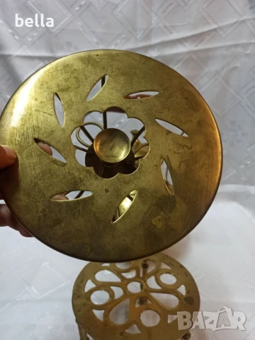 Бронзов голям чайник ,ръчна изработка -калайдисан отвътре ръчно гравиран, поставкан и спиртник, снимка 8 - Антикварни и старинни предмети - 50747831