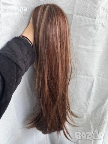 НОВА Кафява естествена перука! 100% високо качество, снимка 3 - Аксесоари за коса - 54083763