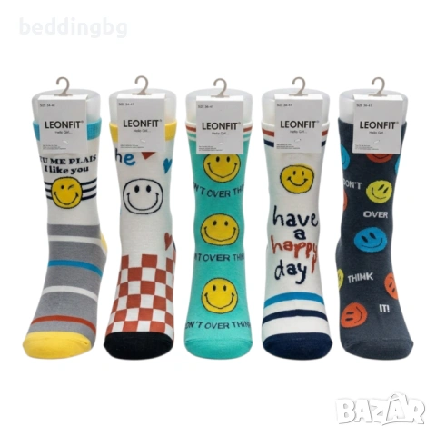 Комплект 5 чифта #шарени #памучни #чорапи с усмивки (36-41)