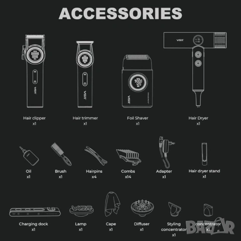 VGR Professional Barber Combo 4в1 Машинка за подстригване  Тример  Фолио самобръсначка сешоар, снимка 4 - Машинки за подстригване - 54079488