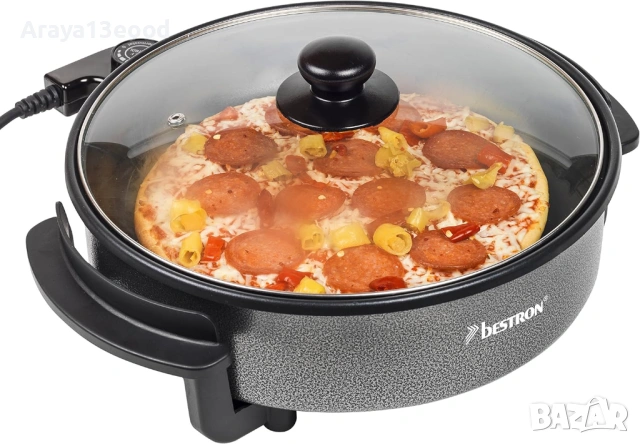 Bestron AHP1200 Електрически тиган с незалепващо покритие и стъклен капак 1500 W / 28,5 см, черен, снимка 3 - Други - 53793563