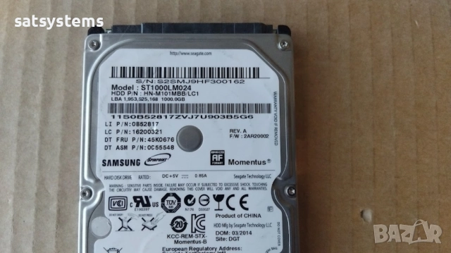 Хард диск Laptop Seagate Samsung ST1000LM024 1000GB SATA 3.0Gb/s , снимка 3 - Твърди дискове - 51743255
