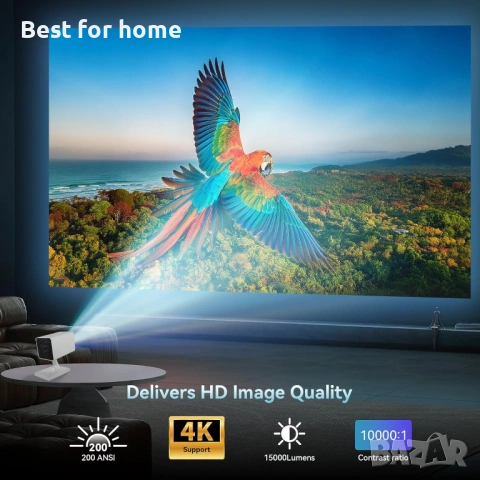 Мини проектор поддържа 4K 1080P, мини проектор с WiFi 6 и Bluetooth 5.4, снимка 2 - Плейъри, домашно кино, прожектори - 53536831