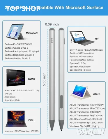 Surface Pen за Microsoft Surface Pro - с отхвърляне на дланта, презареждаема, 4096 чувствителност, снимка 7 - Друга електроника - 49420178